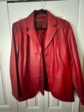 Vintage Siena Women’s Red 100% Leather Blazer Jacket — size 12
